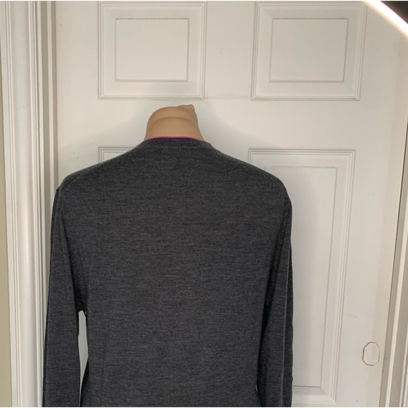 PS Paul Smith Wool Sweater Gray, Rainbow Stitching at Neck, Sides- size Large - Picture 3 of 6
